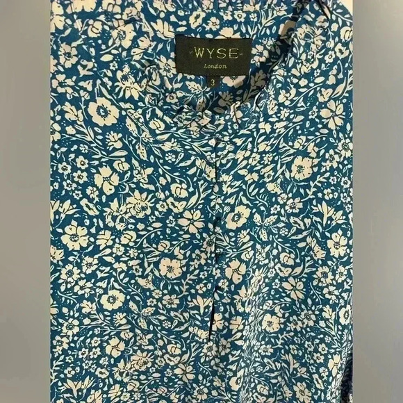 WYSE London Blue Floral Long Sleeve Frill Button Down Blouse Top Womens Size 3 - Picture 3 of 6